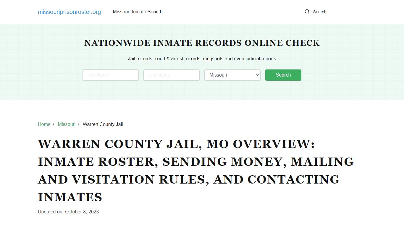 Warren County Jail, MO: Offender Lookip, Visitations, Contact Info